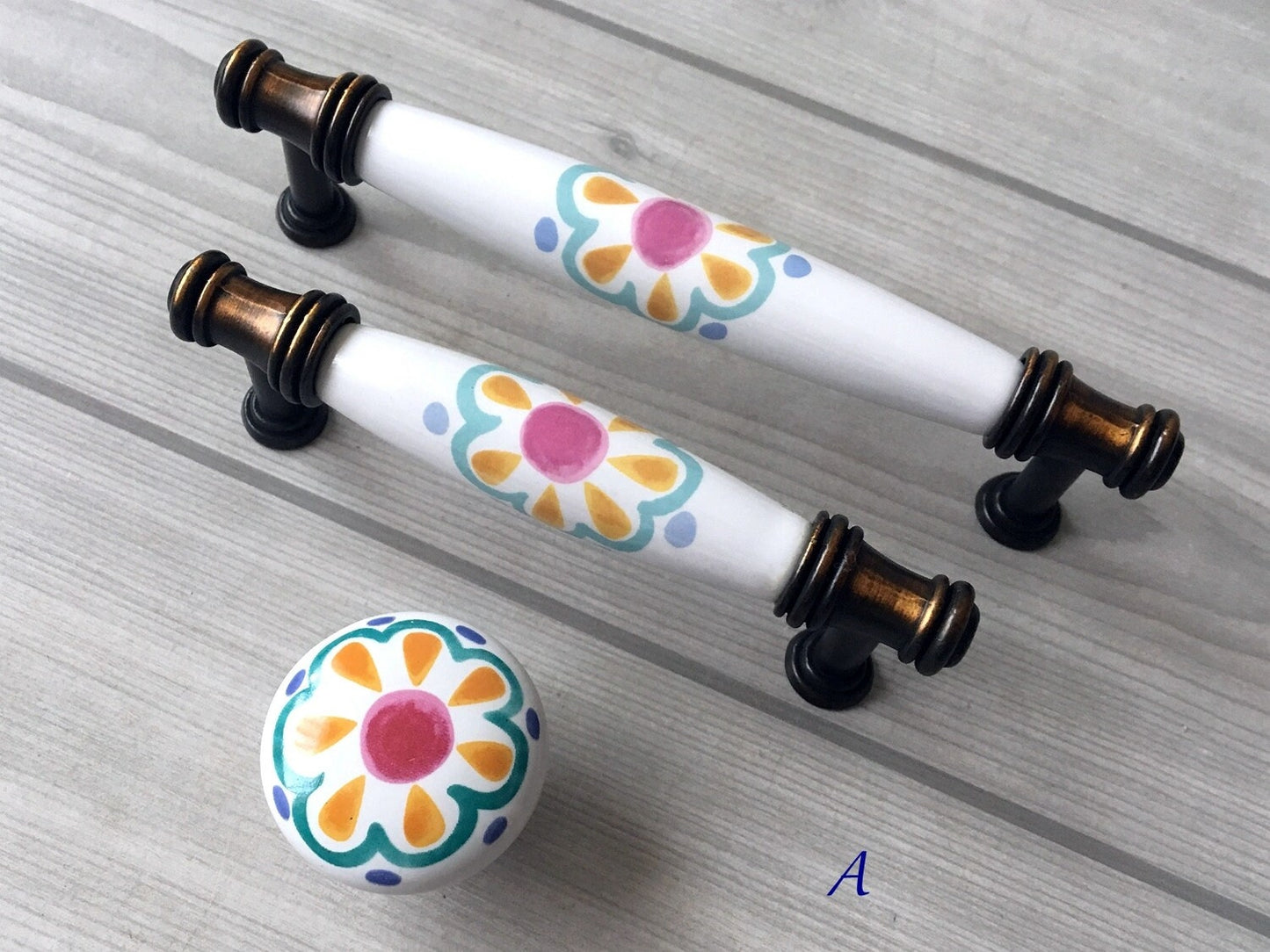 Colorful Porcelain Cabinet Pulls, 3.75" 5" Centers, 4 Designs