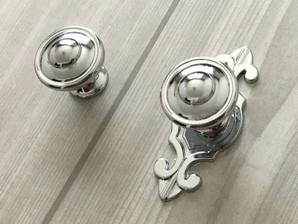 Polished Chrome Cabinet Knobs with Backplate, Modern Silver Kitchen Hardware