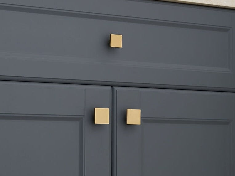 Brass Square Knobs, Brushed Gold, Minimalist Kitchen Cabinet Hardware