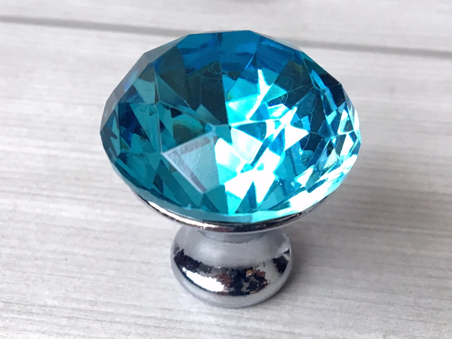 Blue Glass Drawer Knobs with Backplate, Polished Chrome