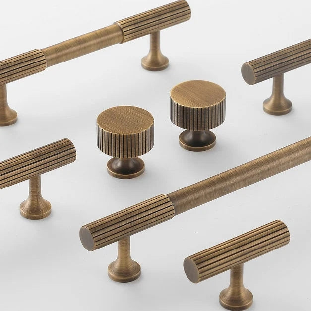 Fluted Brass Cabinet Pulls, Antique Bronze Knurled Kitchen Hardware