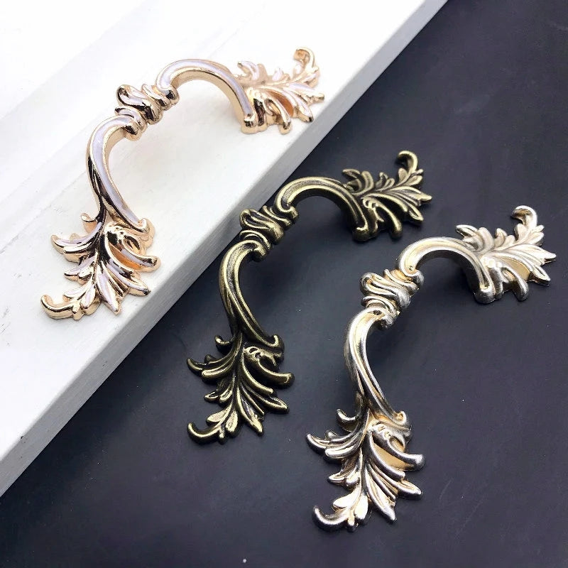 2.5" 3.75" Leafy Drawer Pull Handles, Antique Silver Bronze White Rose Gold, French Provincial Hardware 64 96 mm
