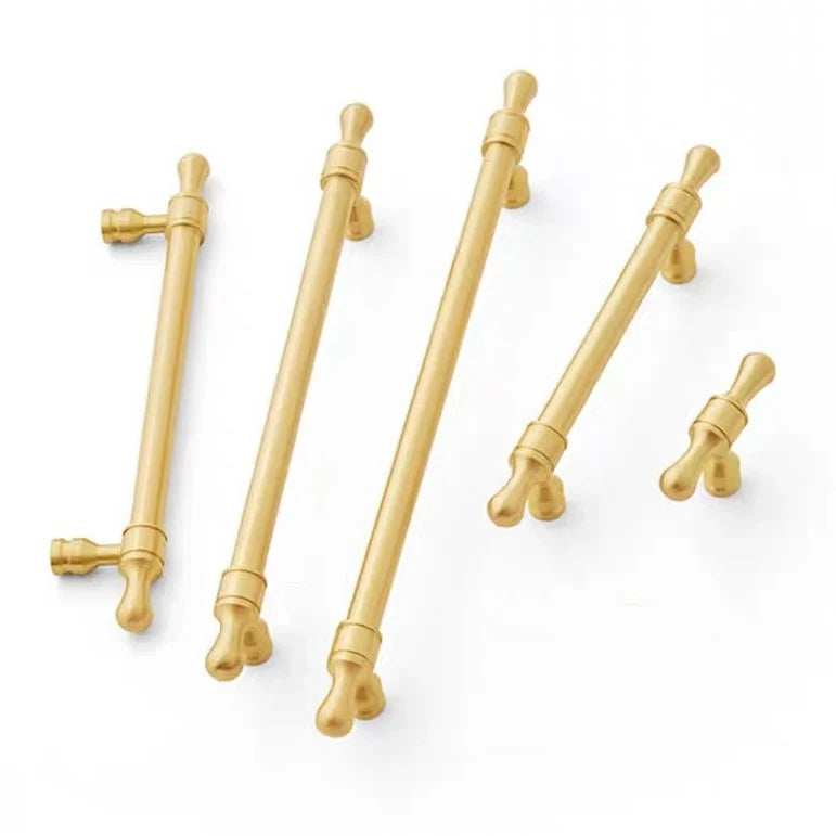 Cabinet Bar Pulls, Solid Brass, Brushed Gold, Modern Mid Century Kitchen Hardware