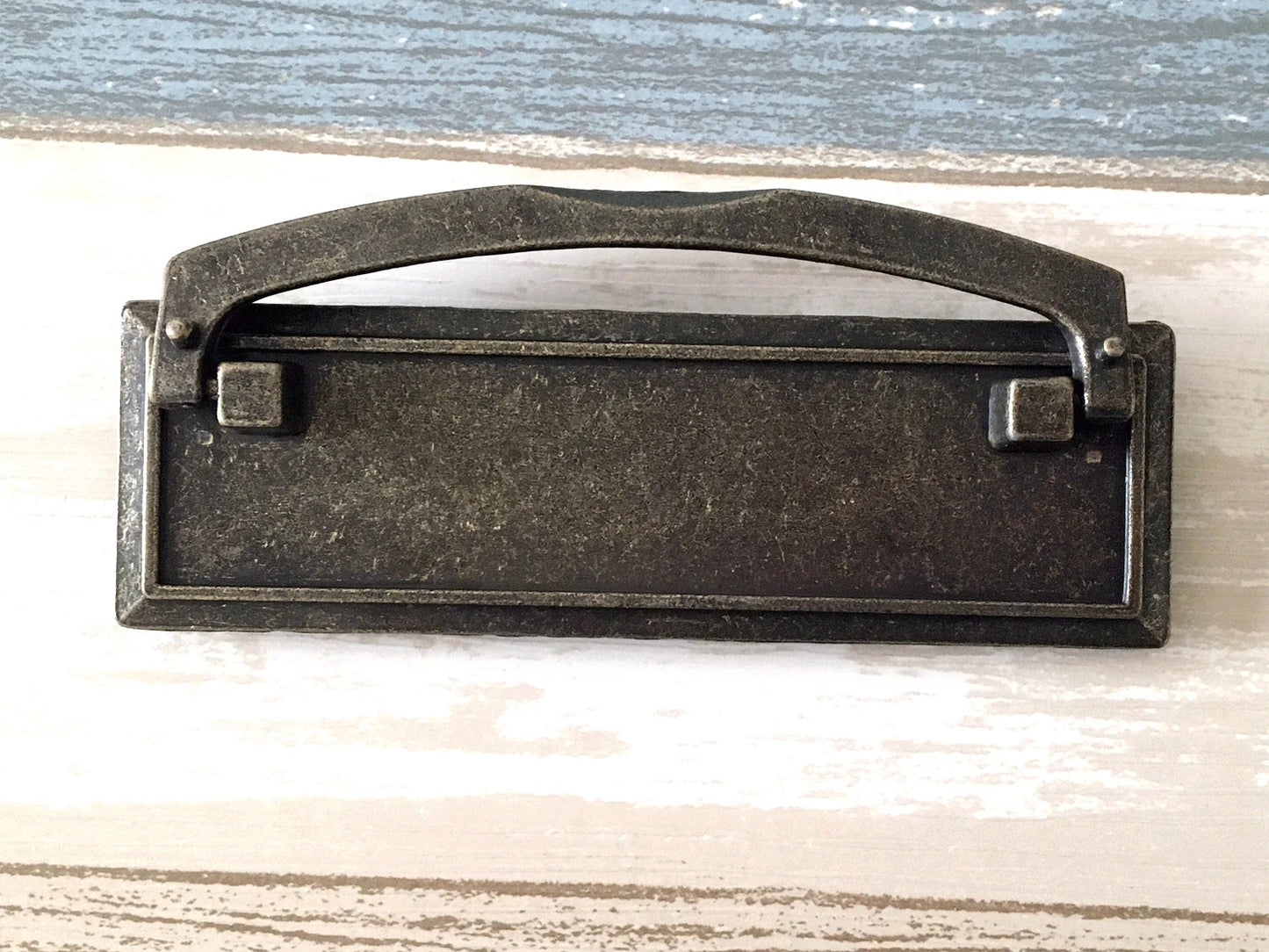 3" Vintage Style Drop Bail Drawer Pulls with Rectangle Backplate, Antique Bronze