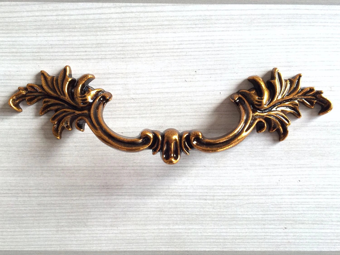 Antique Gold Brass Leafy French Provincial Drawer Pulls, Vertical Cabinet Handles