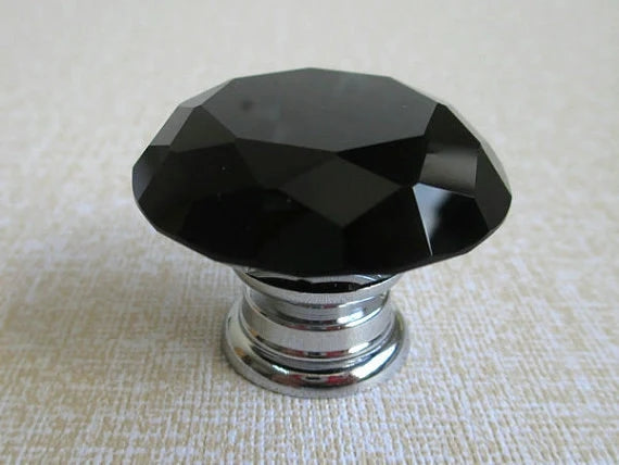 Black Glass Drawer Knobs, Polished Chrome, Kitchen Hardware