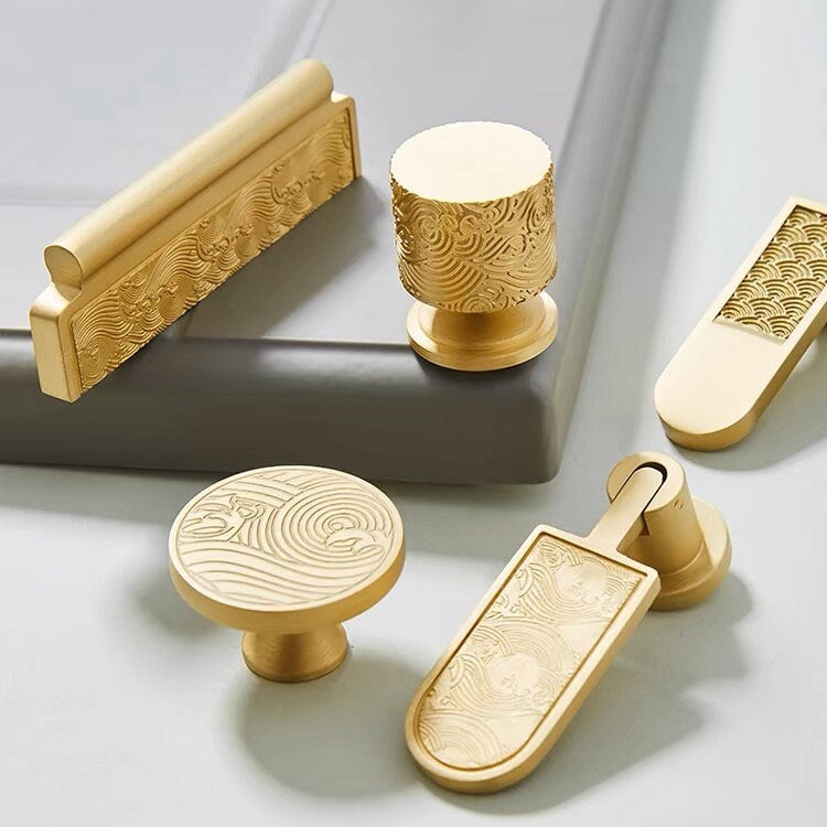 Solid Brass Cabinet Knobs, Classic Cylinder, Oriental Kitchen Hardware