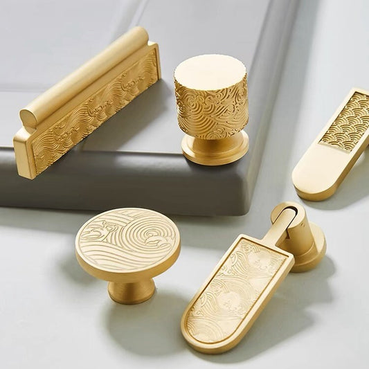 Solid Brass Cabinet Knobs, Classic Cylinder, Oriental Kitchen Hardware
