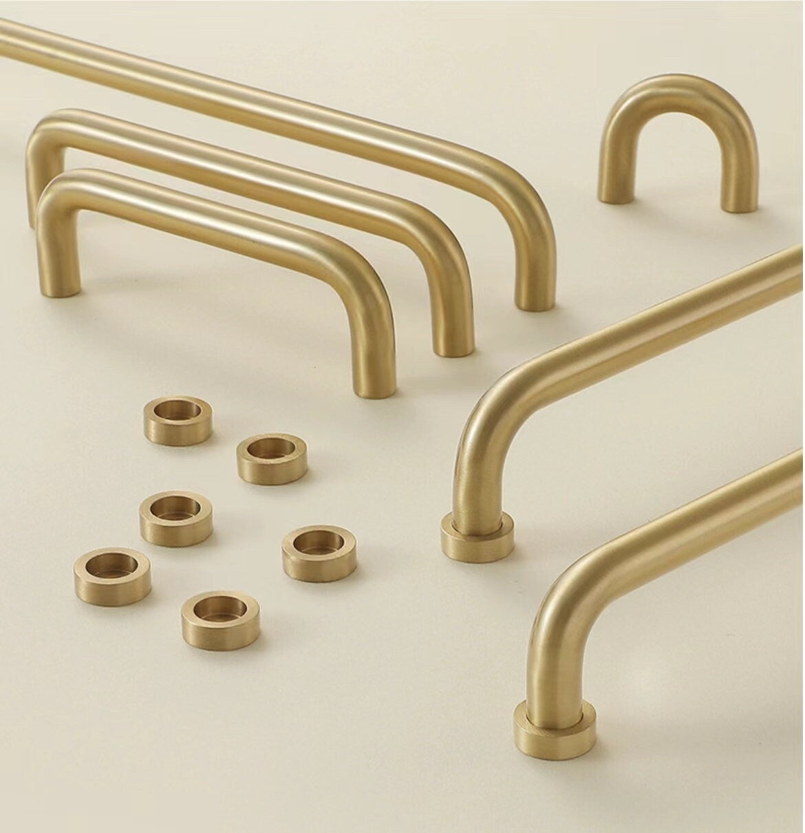 Brushed Brass D Cabinet Pulls, Cup Handles, Kitchen Hardware