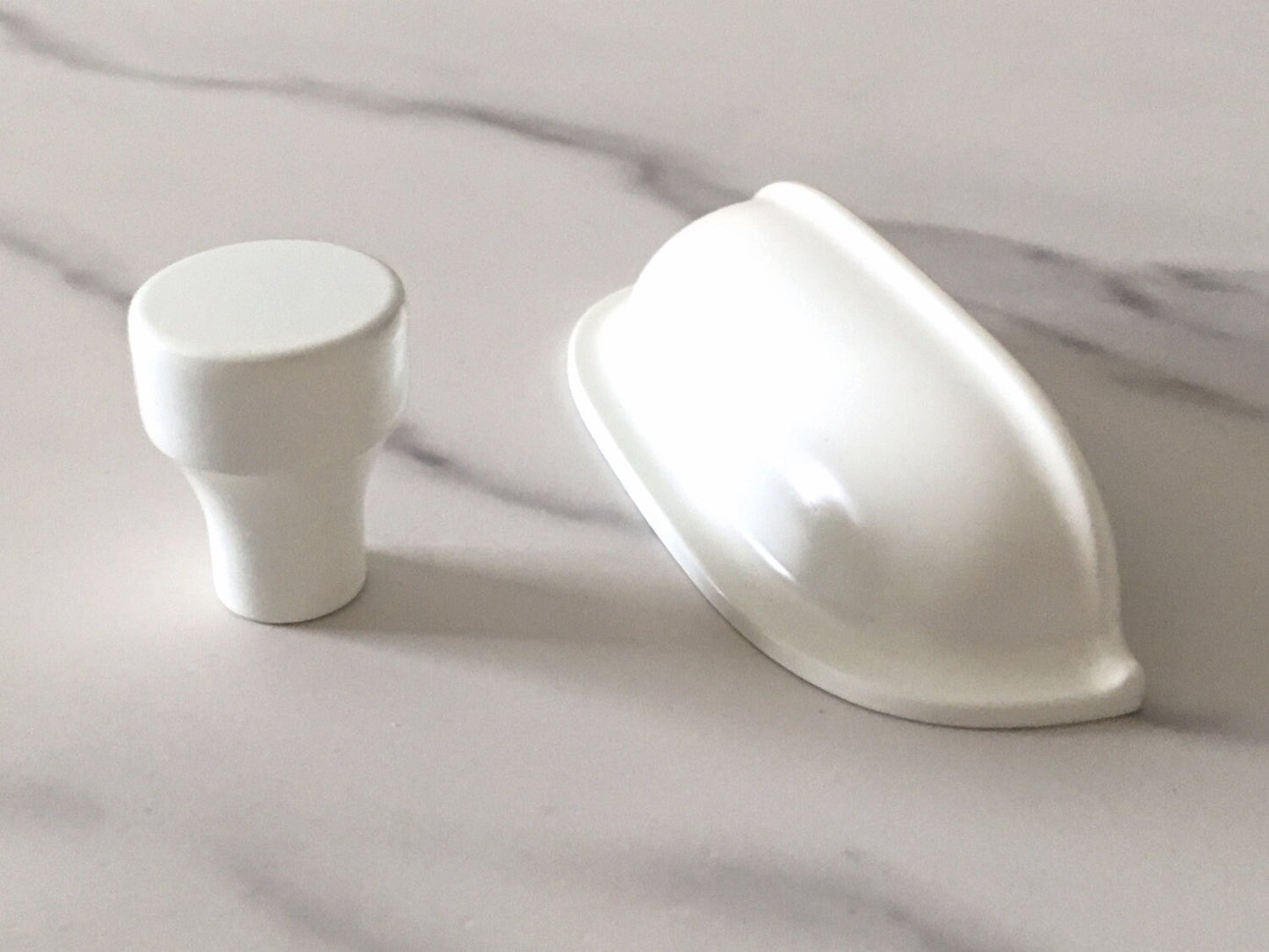 2.5" Centers White Cup Drawer Pulls with Knobs