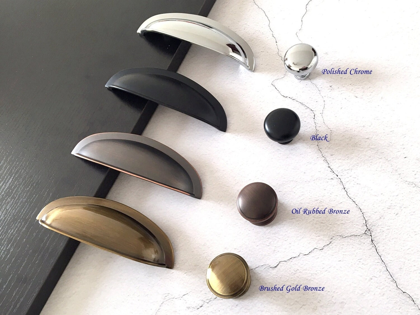 3" Cup Drawer Pull & Cabinet Knob 76 mm Centers, Gold, Nickel, Bronze and Pewter