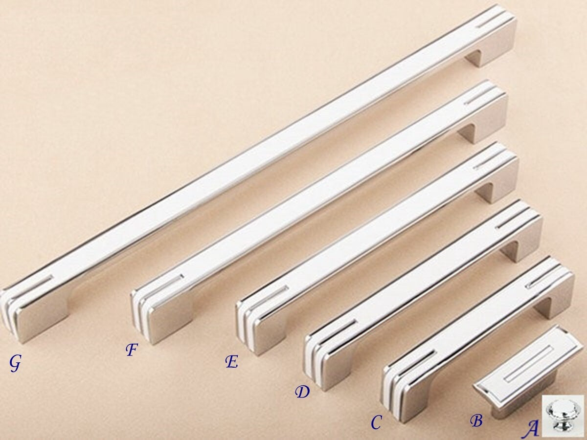 Modern Cabinet Bar Pulls, Square Drawer Handles, Polished Chrome, White, Black