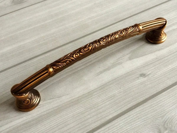 Dresser Pull Handles Knobs with Embossed Patterns, Antique Copper, Victorian Cabinet Hardware
