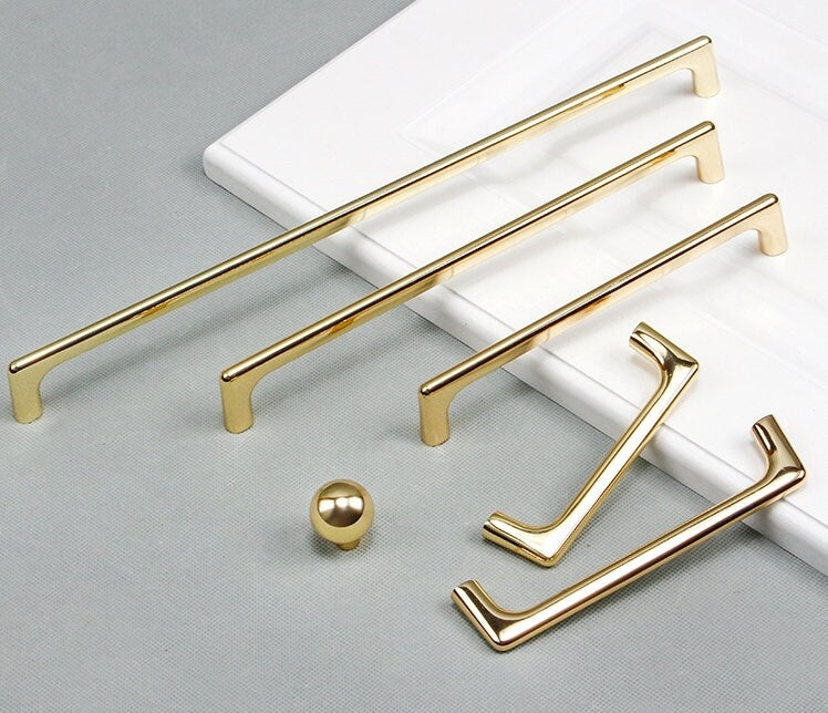 Polished Gold Cabinet Pulls, MCM Wardrobe Handles, Kitchen Hardware