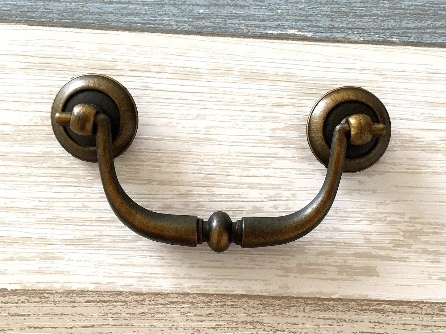 3.25" Centers Vintage Style Bail Drawer Pull with matching knob, Antique Gold Brass