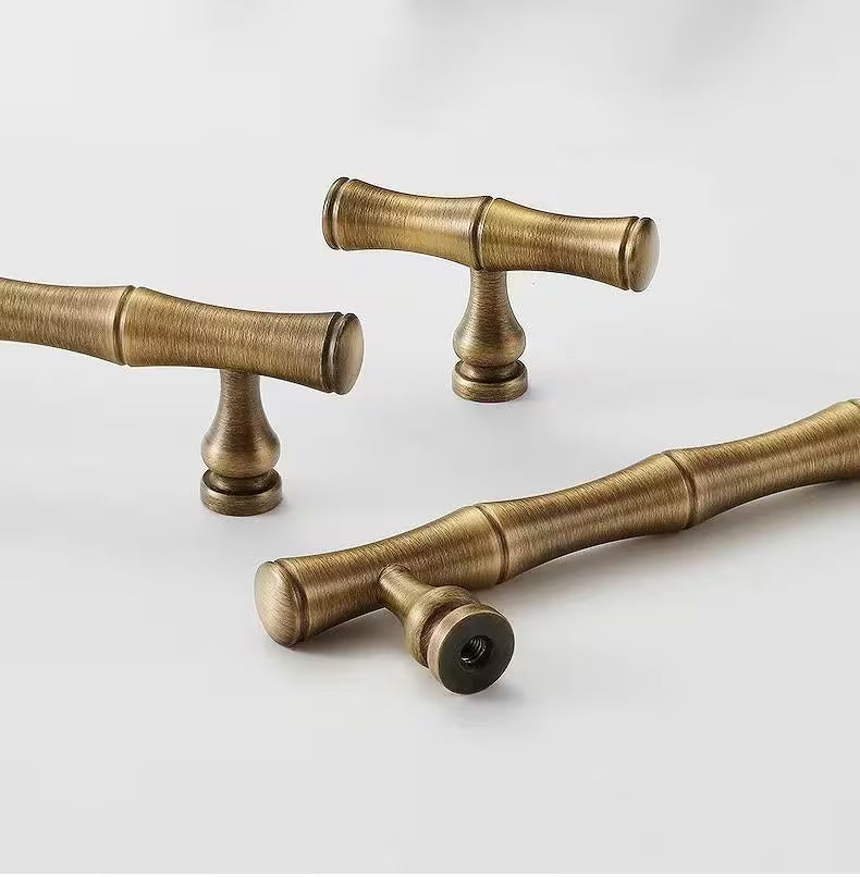 2.5" 3.75" 5" 6.25" Asian Style Bamboo Cabinet Handle, Antique Bronze, Solid Brass