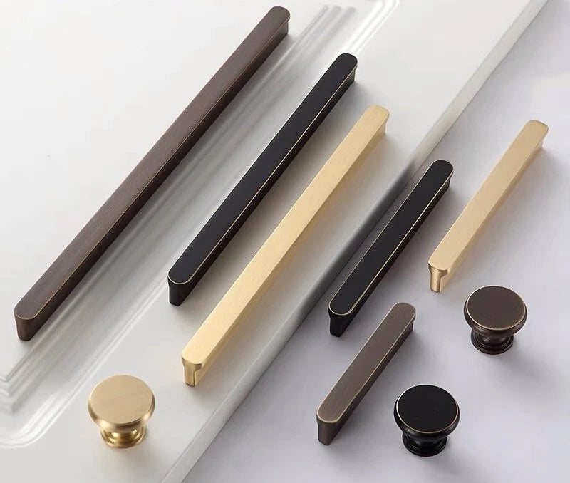 Solid Brass Cabinet Pulls, Simple Minimalism, Brushed Gold Brass, Matte Black, Coffee Bronze