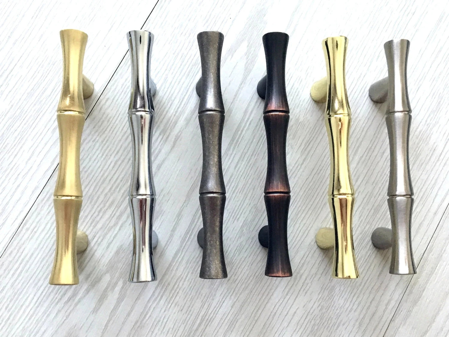 Bamboo Cabinet Pulls and Drawer Knobs, Gold Nickel Bronze Silver Pewter, Kitchen Hardware