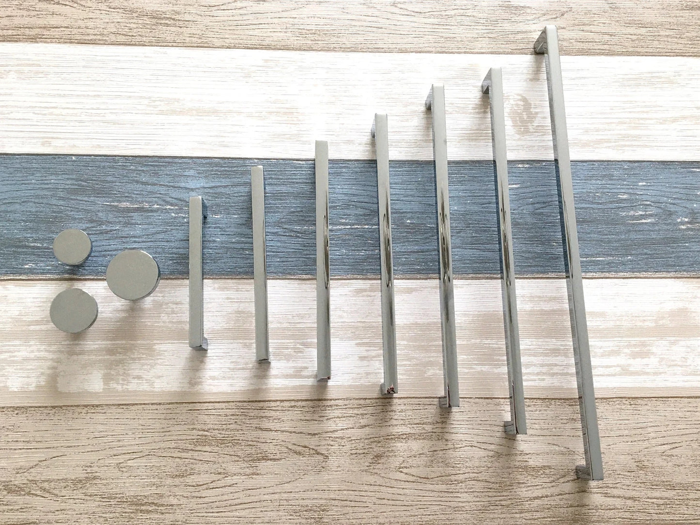 Slim Square Cabinet Pulls, Circle Drawer Knobs, Polished Chrome, Modern Kitchen Hardware