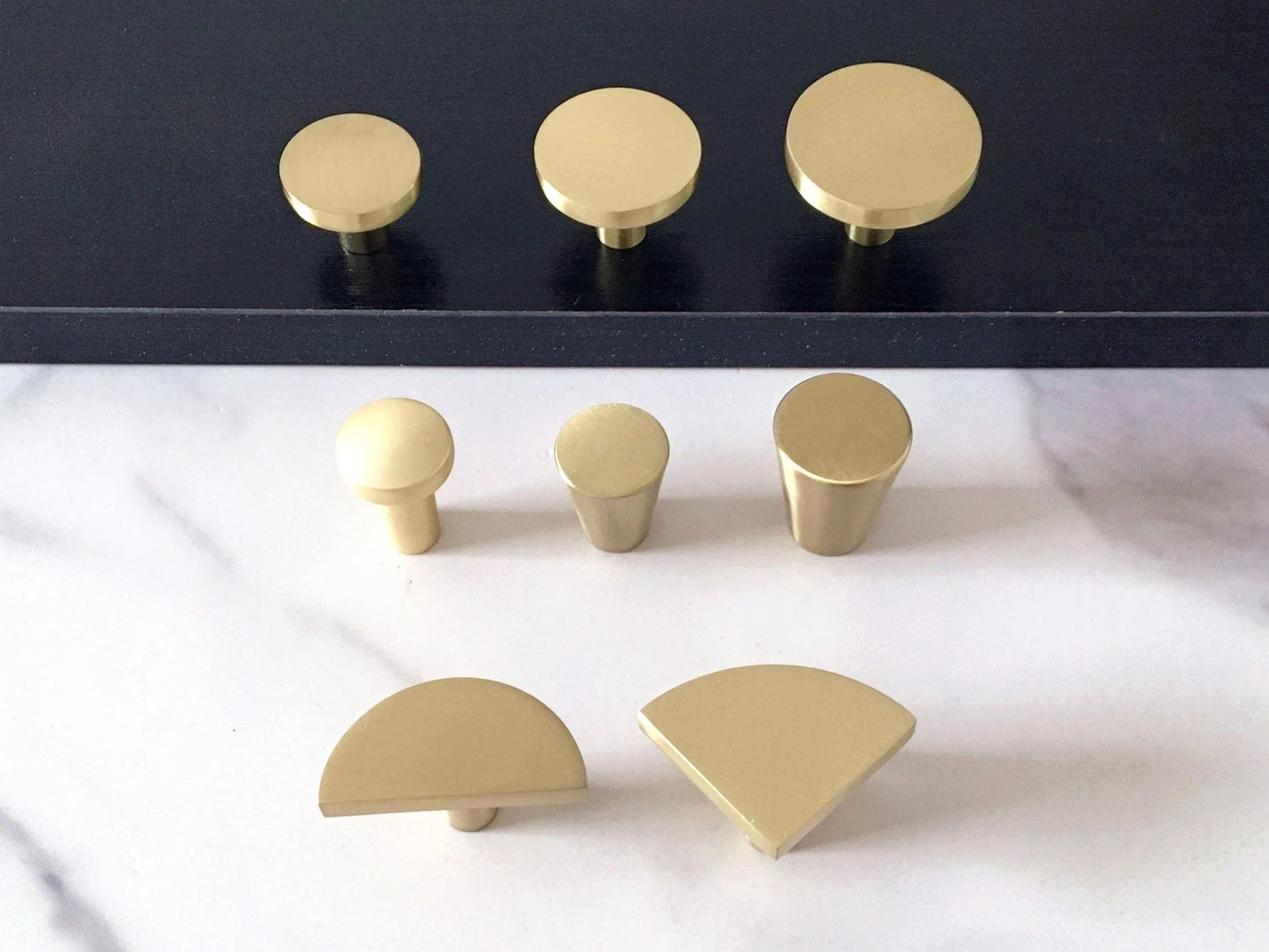 Brushed Gold Dresser Drawer Knob, Kitchen Cabinet Pull, Half Circle, Quarter Moon, Conical