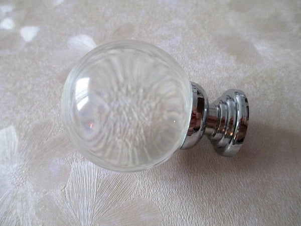 Glass Drawer Knobs, 4 sizes, Clear and Chrome, Modern Cabinet Pulls