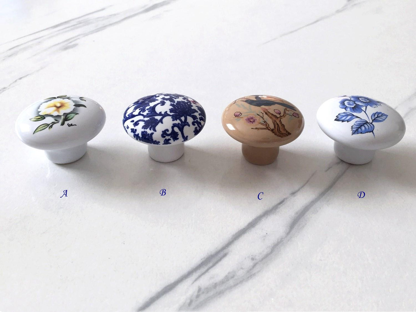 Ceramic Drawer Knobs, Kitchen Cabinet Pulls Hardware, Flower Bird Colorful