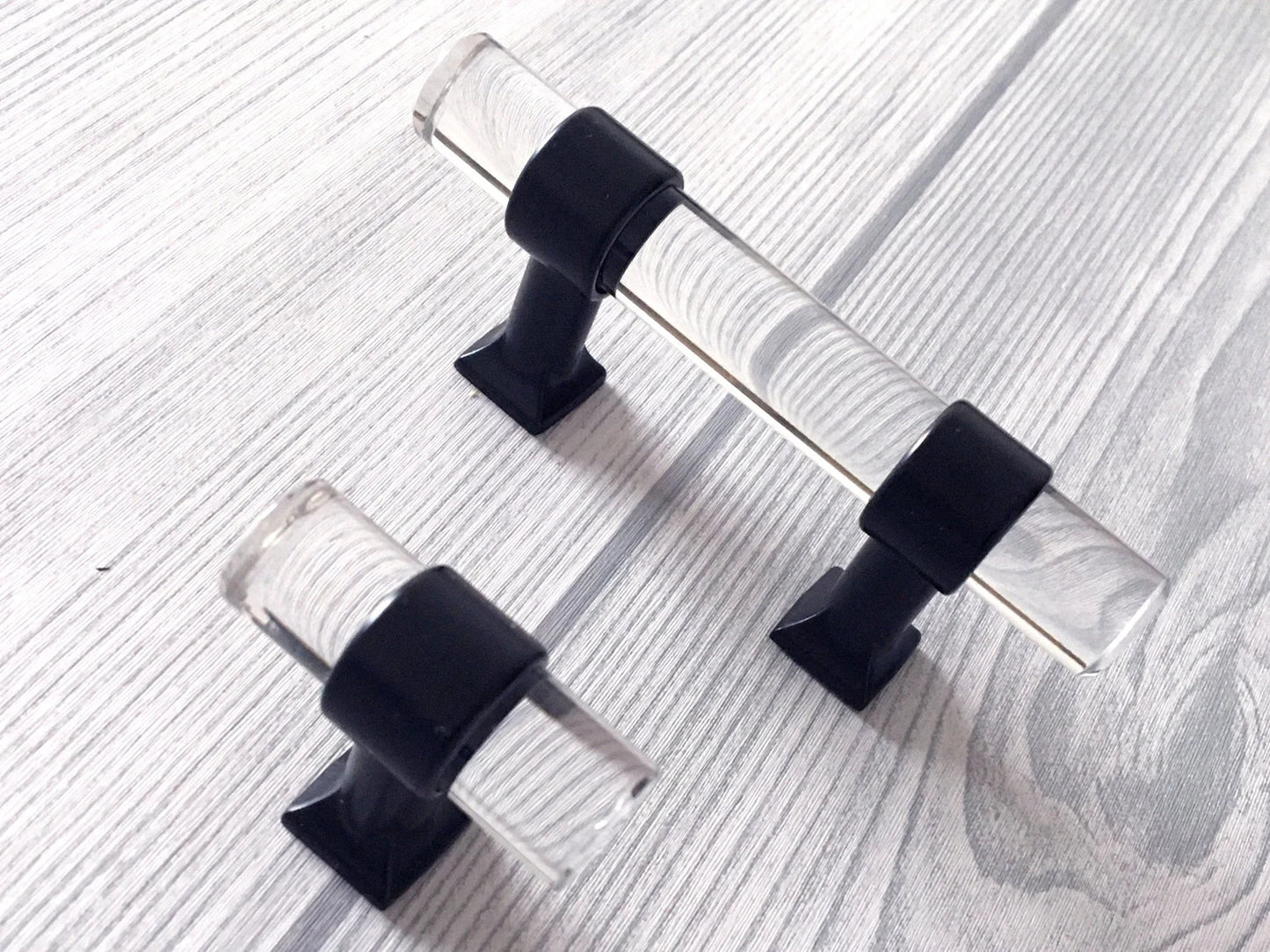 2" Centers, Acrylic Drawer Pulls, Lucite Cabinet Knobs, Black Gold Nickel Silver