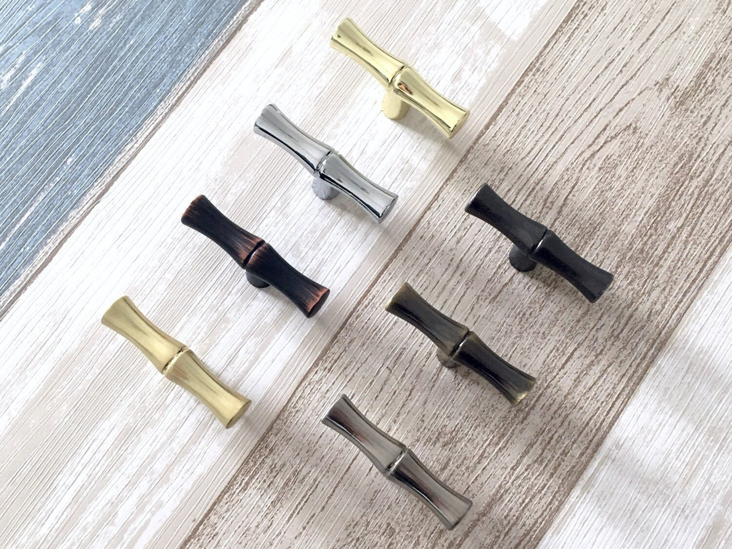 T Shaped Knob Bamboo Drawer Handles, Bronze Gold Pewter Nickel Chrome