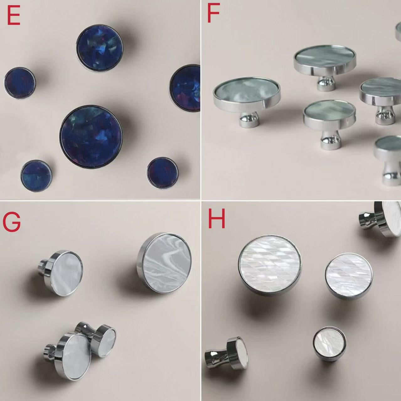 Nordic Mother of Pearl Brass Cabinet Knob, Chrome Shell Drawer Pull, Decorative Kitchen Hardware