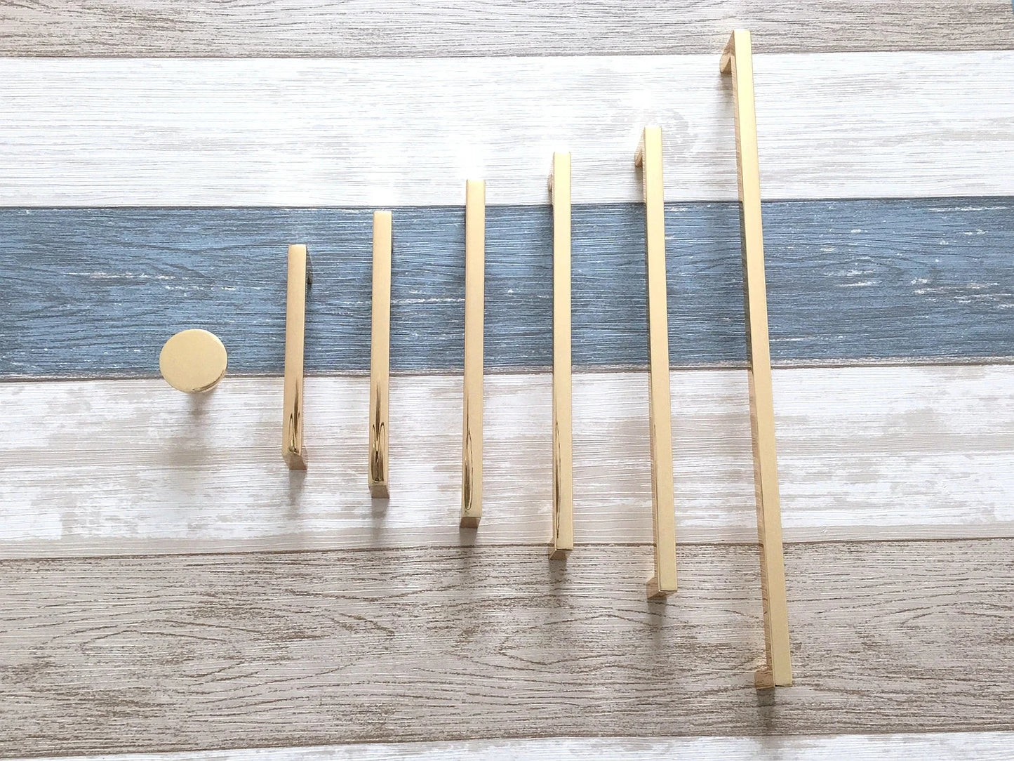Polished Gold Cabinet Pulls, Circle Drawer Knobs, Slim Square, Modern Kitchen Hardware