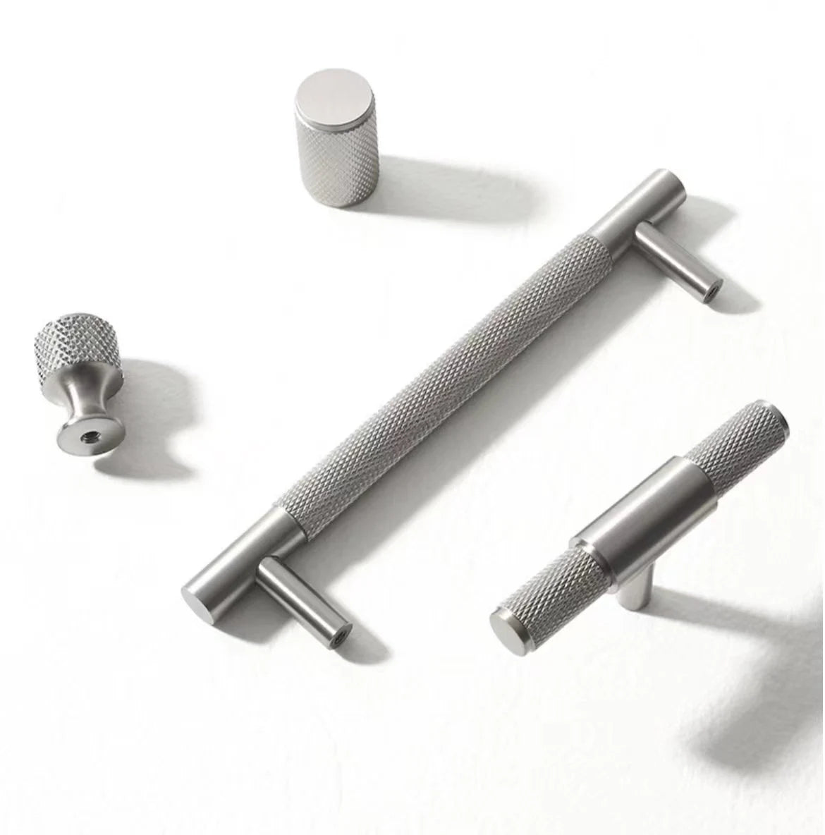 Knurled Cabinet Bar Pulls Solid Brass, Brushed Nickel, Modern Kitchen Hardware