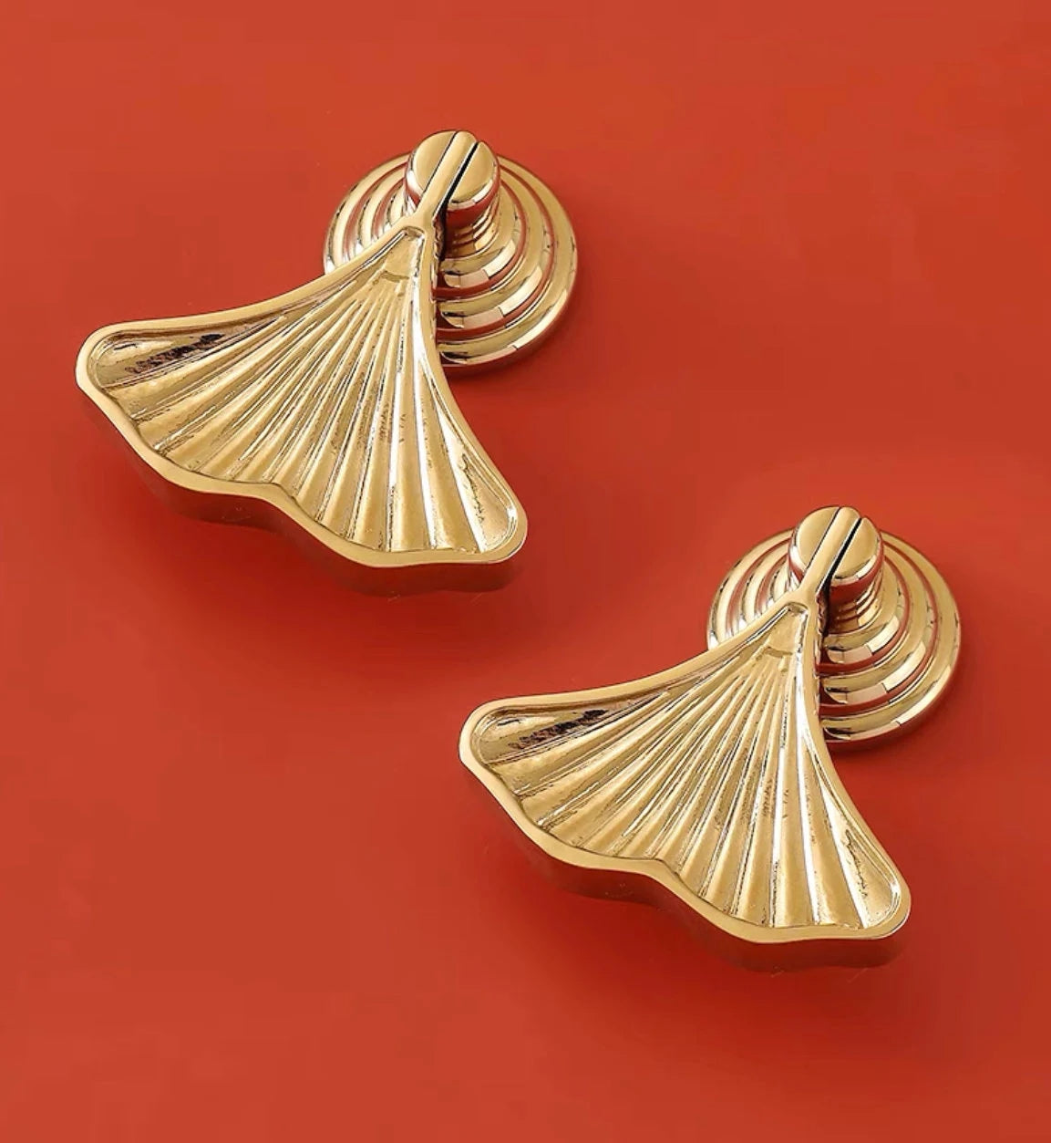 Ginkgo Leaf Drop Drawer Pulls, Solid Brass Pendant Cabinet Knobs, Nickel Gold Chrome Antique Brass