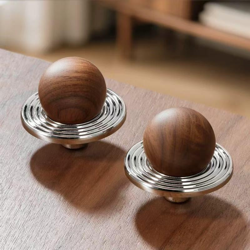 Walnut Brass Saturn Cabinet Knobs, Japandi Kitchen Hardware, Polished Chrome, Antique Bronze