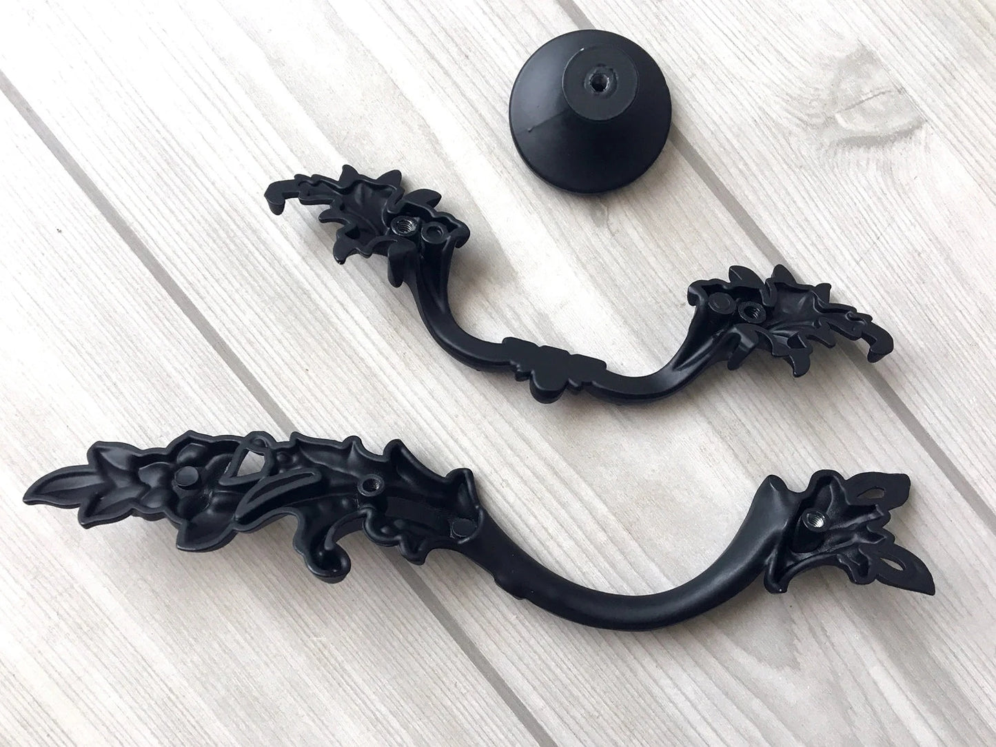 Black Leafy Cabinet Drawer Pulls, Floral Knob, Pair Vertical Handles