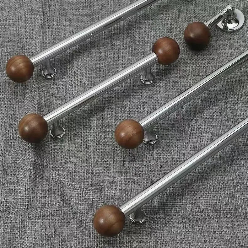 Walnut & Brass Chrome Cabinet Drawer Pull, Modern Japandi Kitchen Hardware