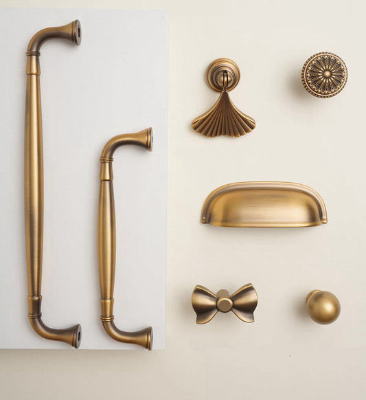 Set of antique bronze drawer handles and appliance pulls
