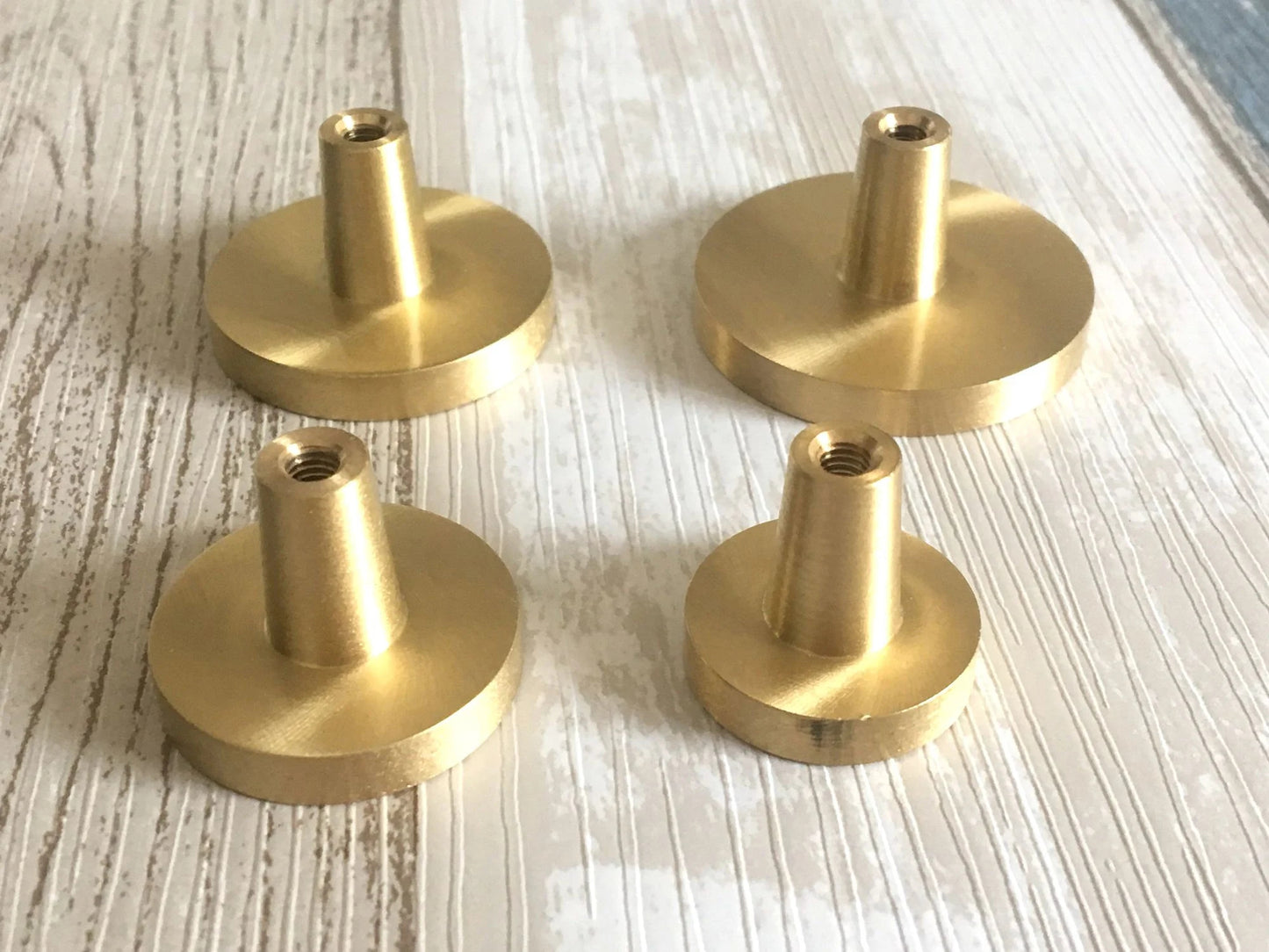Circle Cabinet Knobs, MCM Drawer Pulls, Brass Shell, Brushed Gold Cream