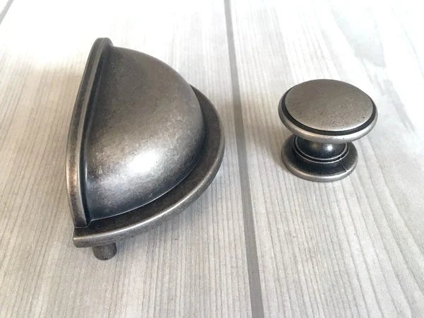3" Centers Pewter Cup Drawer Pulls, Retro Cabinet Hardware, 76 mm Holes