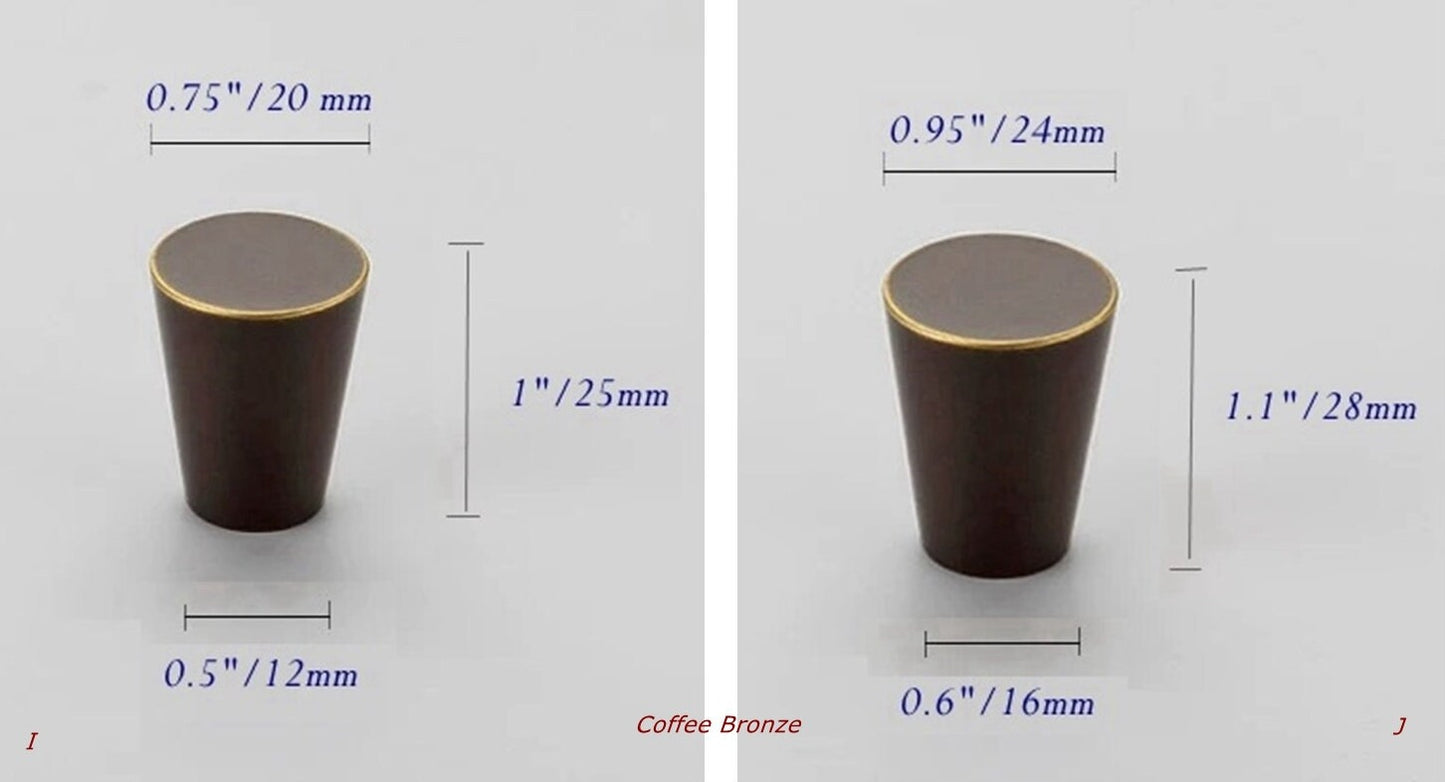 Cone Brass Knob, Taper Cabinet Pulls, MCM Kithcen Hardware, Gold Black Bronze