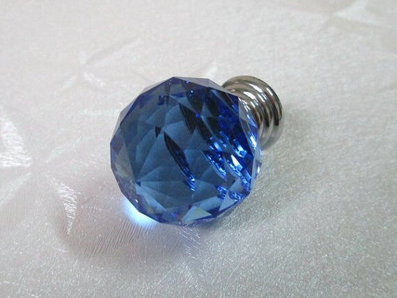 Blue Glass Dresser Knobs, Crystal Drawer Pulls, Kitchen Cabinet Hardware
