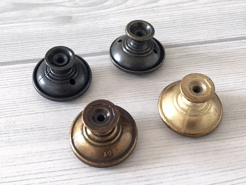 Vintage Look Drawer Knobs, 1.25" Diameter, Antique Black Bronze Brass