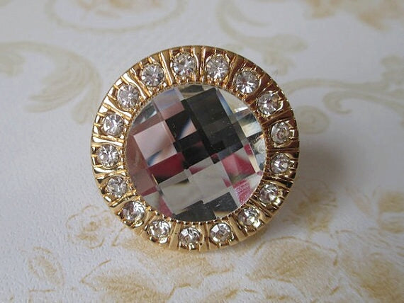 Gold Silver Glass Crystal Dresser Drawer Knob, Cabinet Pull, Shiny Clear Diamond Cut