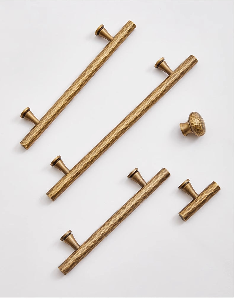 Hammered Antique Bronze Cabinet Bar Pulls, Brass, Rustic Retro Kitchen Hardware