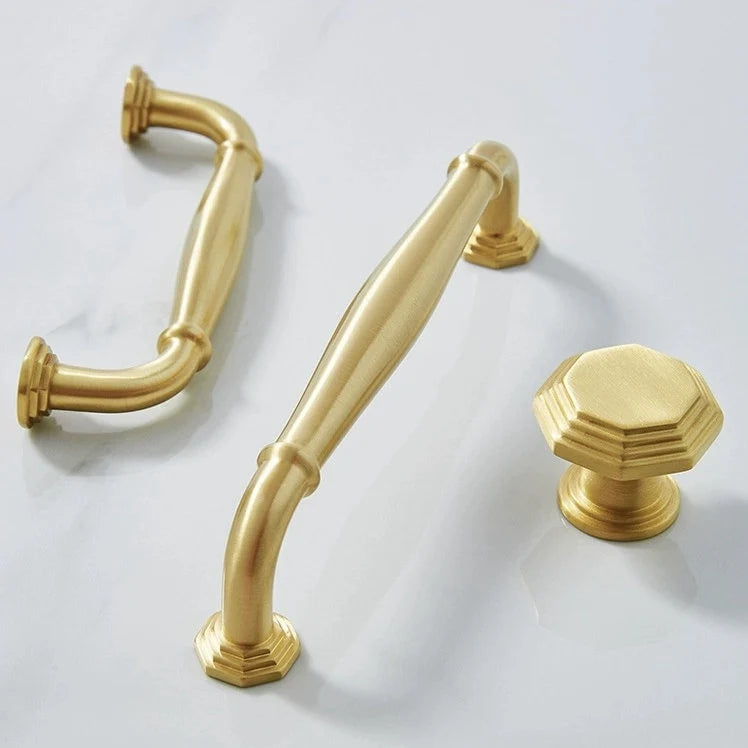 3.75" 5" 7.5" Octagonal Brass Cabinet Handles Brushed Gold Vanity Pulls
