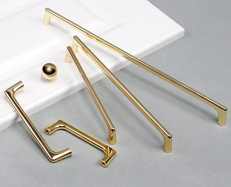 Polished Gold Cabinet Pulls, MCM Wardrobe Handles, Kitchen Hardware