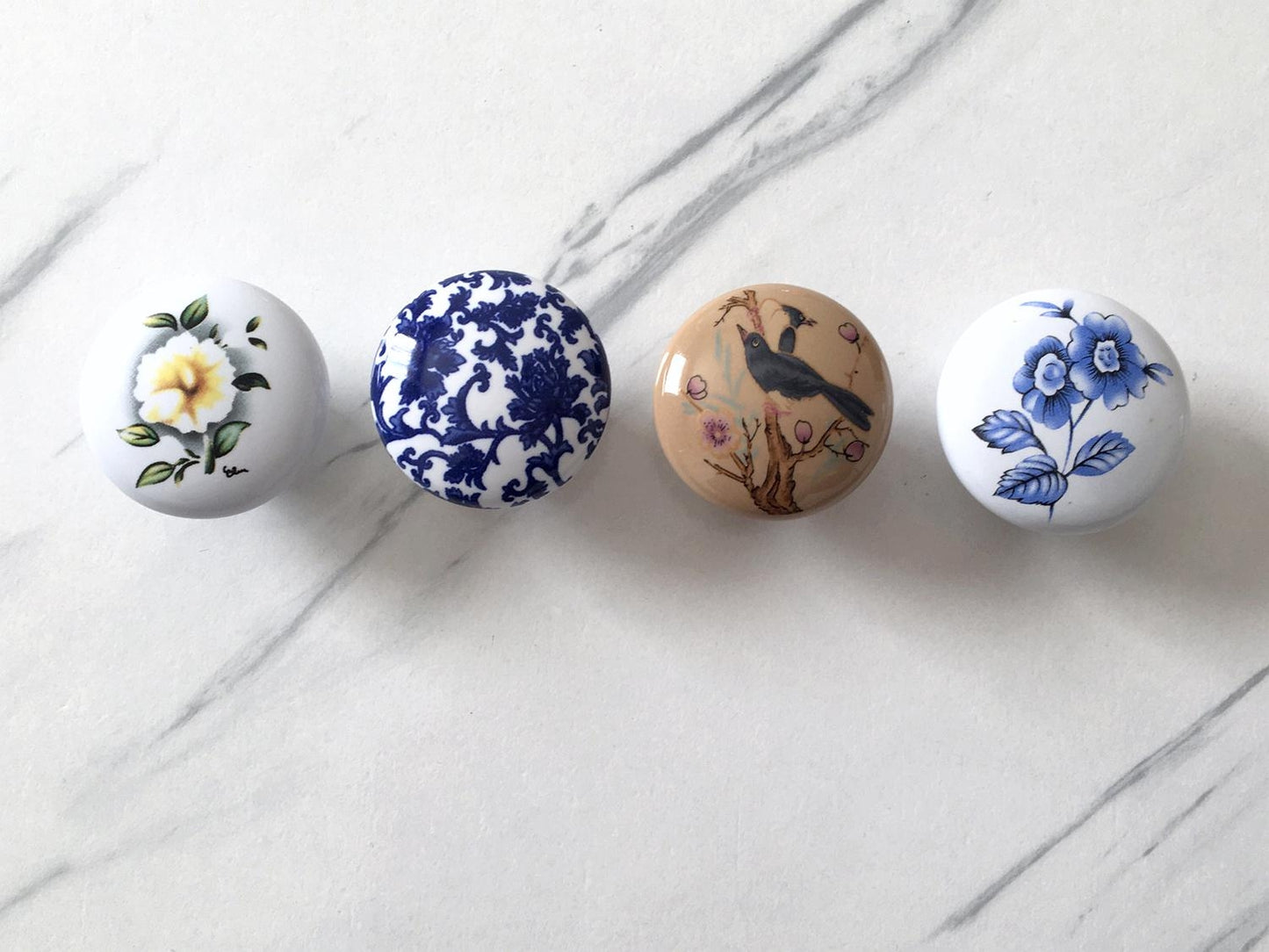 Ceramic Drawer Knobs, Kitchen Cabinet Pulls Hardware, Flower Bird Colorful