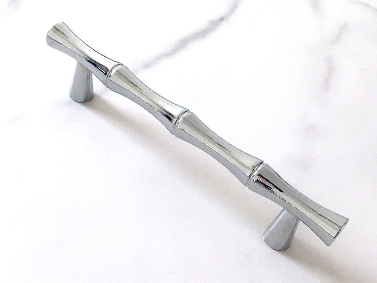 Bamboo Cabinet Pulls and Drawer Knobs, Polished Chrome Silver, Modern Kitchen Hardware