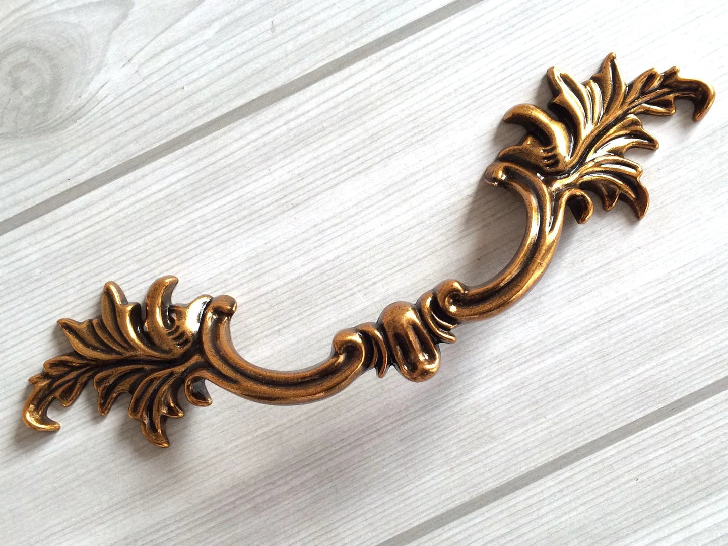 Antique Gold Brass Leafy French Provincial Drawer Pulls, Vertical Cabinet Handles