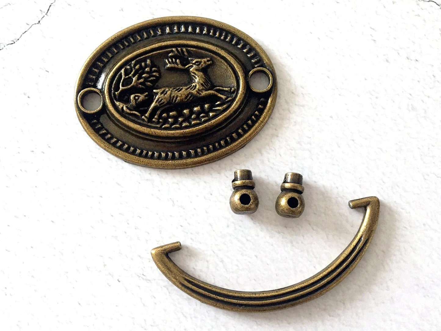 2" Centers Bail Drawer Pulls Antique Gold Brass, Oval Vintage Style Hardware