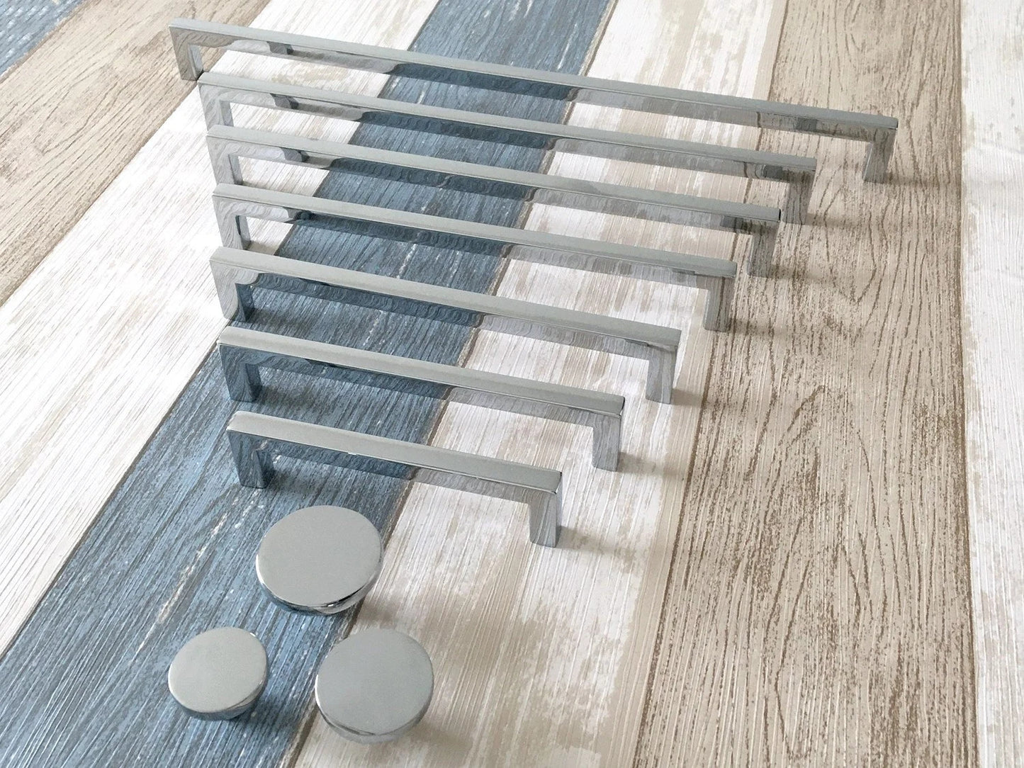 Slim Square Cabinet Pulls, Circle Drawer Knobs, Polished Chrome, Modern Kitchen Hardware